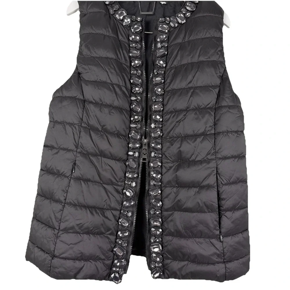 Women's Chicos Quilted Black Embellished Jeweled Puffer Vest SZ-0-U.S. Small